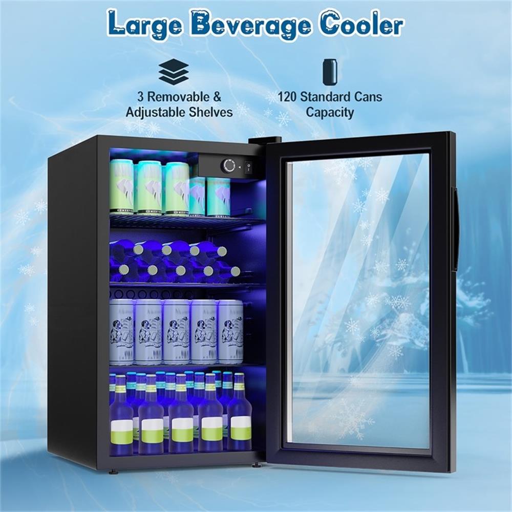 Pemberly Row 120 Can Beverage Refrigerator Wine Soda Drink Cooler Mini Black