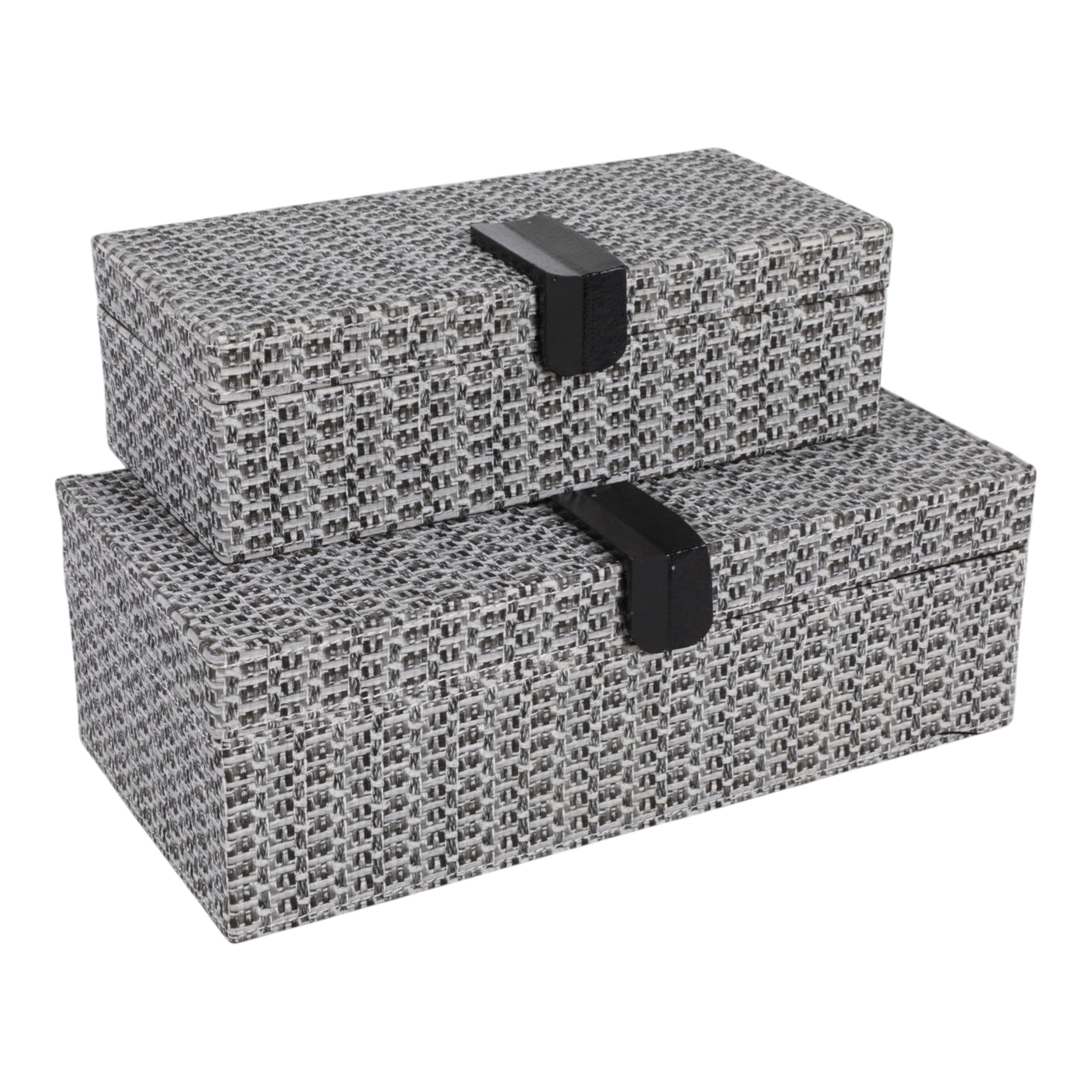 Rectangular Snakeskin Decorative Box with Hardware for Home Decor - Modern Keepsake Storage Boxes with Lid for Jewelry - Organizer Accents for Bedroom Vanity Styling - Set of 2, 4", 3", Black & Brown