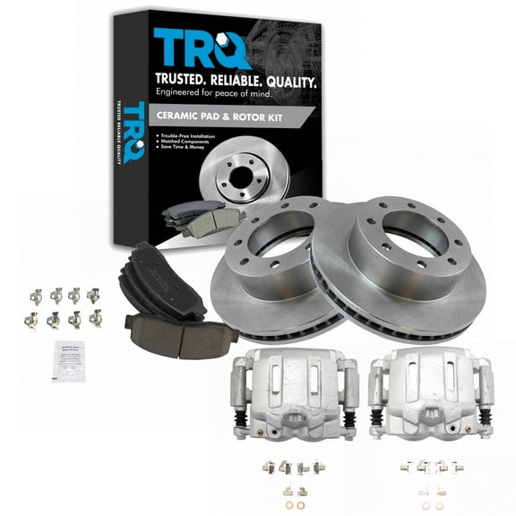 TRQ Front Brake Pad & Rotor Kit Brake Caliper Brake Pads Brake Rotor Ceramic Vented Fits Select 2005-2012 Ford F-250 Super Duty F-350 Super Duty