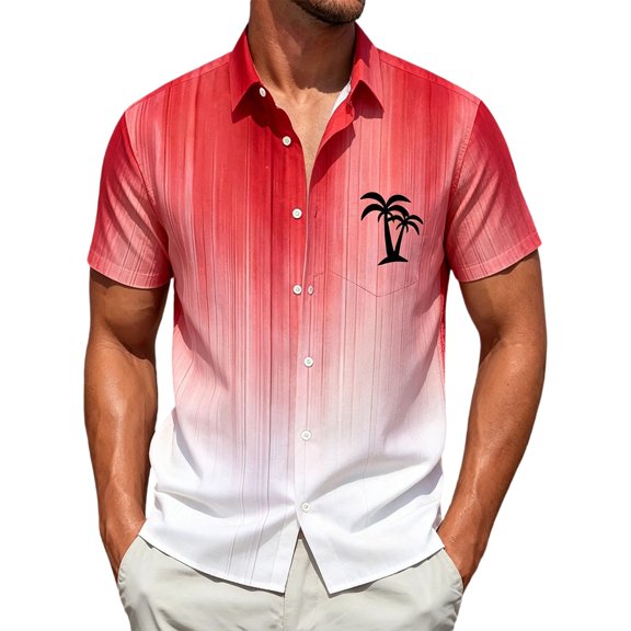 IWRICH Hawaiian Shirt for Men Tropical Loose Fit Shirt Short Sleeve Casual Button down Holiday Beach Shirts with Pocket Watermelon Red XL