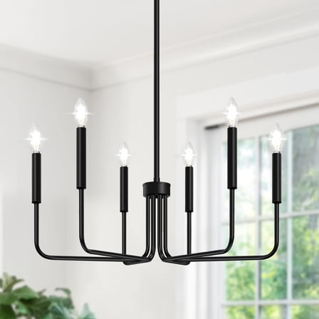 Black 6-Light Farmhouse Chandelier for Dining Room Lighting Fixtures Hanging, Rustic Industrial Modern Chandeliers, Modern Chandelier for Bedroom, Foyer, Hall, Kitchen, Living Room