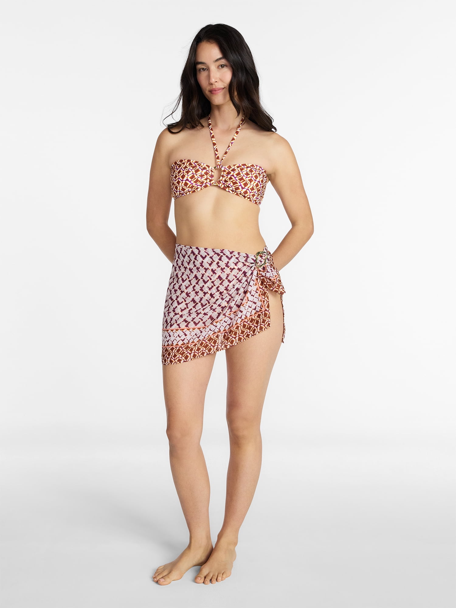 Time and Tru Women's Mini Sarong Coverup with Ring Buckle, Sizes S/M-1X/2X
