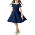 thumbnail image 4 of 2 Pack Girls Midi Dresses Short Sleeve Size 2-12 Toddlers Kids Cute Doll-Collared Solid Color A-Line School Dress 2025, 4 of 8