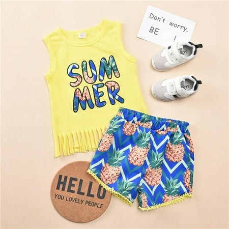 

kpoplk Baby Girl Outfits Baby Boy Clothes Letter Print Short Sleeve T-Shirt Jogger Shorts 2Pcs Casual Summer Outfits(Yellow)