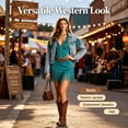 thumbnail image 4 of Women Western Fringe Dress Sleeveless v Neck Bodycon Mini Dress with Zipper Faux Suede Tassel Cowgirl Cocktail Outfit, 4 of 6