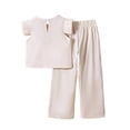 thumbnail image 4 of ZACPNCV Toddler Girl Clothes 2 Piece Outfits Tank Tops and Wide Leg Pant Set Beige 5-6 Years, 4 of 9