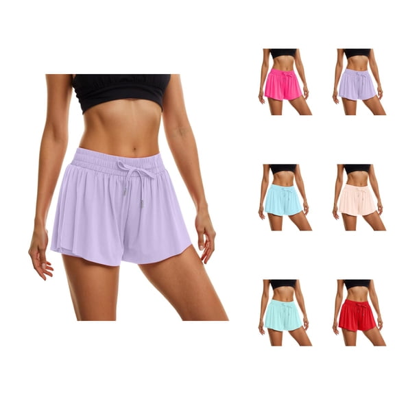 Flowy Athletic Shorts for Women 2 in 1 Elastic Waist Workout Exercise Running Yoga Gym Shorts with Pockets