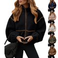 thumbnail image 7 of Women's 2023 Fall Winter Fleece Jackets Lapel Zipper Long Sleeve Jacket Casual Soft Fuzzy Shaggy Coats Jacket Outerwear, 7 of 7