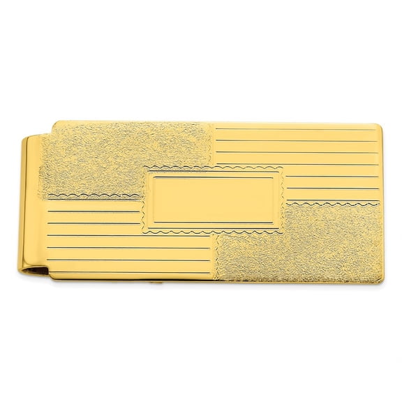 Gold Plated Solid Polished Patterned Engravable (front only) Coat of Arms Hinged Money Clip Measures 50x23mm Wide Jewelr