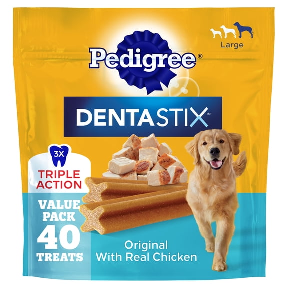 Pedigree Dentastix Large Dog Treats, Original With Real Chicken, 2.08 lb. Bag