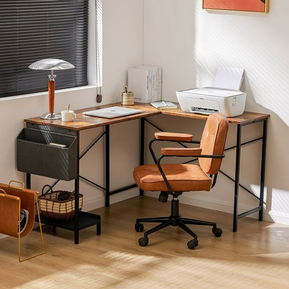 CONCETTA Modern L-Shaped Computer Desk, Sleek Design with Spacious Workspace, Rust