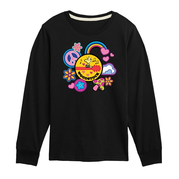 Peanuts - Woodstock Peace And Love Flair - Youth Long Sleeve Tee