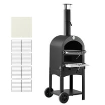 KFFKFF Outdoor Pizza Oven, 12" Pellet-Fueled Cooking Appliance, Dual-Layer Design with Wood-Fired Functionality, Portable Pizza Oven Featuring Removable Wheels