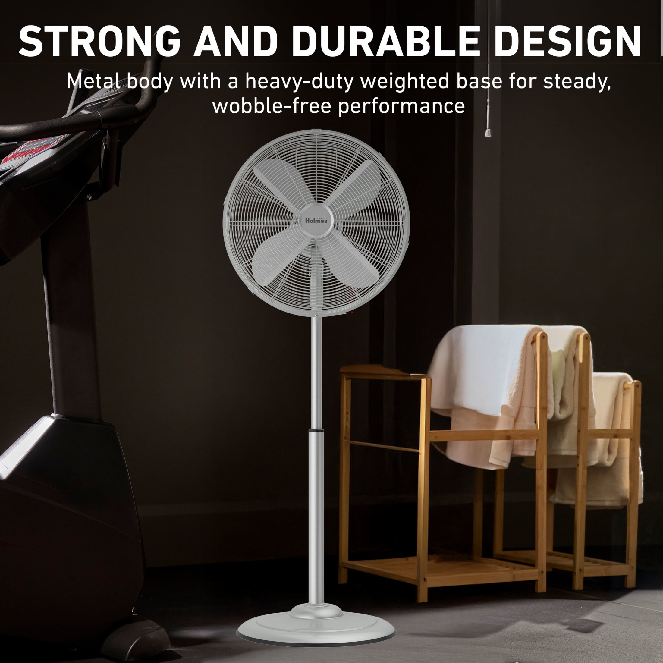 Holmes 16 Inch Oscillating Stand Fan 3 Speed Tilt Head Pedestal Brushed Chrome