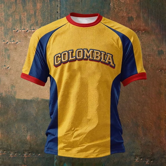 Mens Soccer Shirt Colombia Raglan Tops Short Sleeve Performance Crewneck Tee for Graphic Fit for Training Sports Fan Casual Tops Tee L