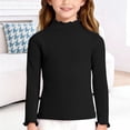 thumbnail image 2 of Ticikt Girls Lettuce Edge Neck Long Sleeve Slim Fit T-Shirt Tops Lightweight Knit Tee,Color:Black, 2 of 4