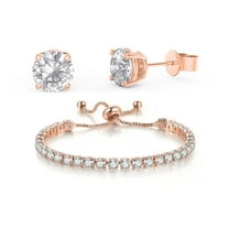 18k Rose Gold 6Ct Created White Sapphire Round Tennis Bracelet & Earrings Set Women Plated by Paris Jewelry