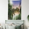 thumbnail image 4 of Jurassic Tapestry, Dinosaur in the Jungle Trees Forest Nature Woods Scary Predator Violence, Wall Hanging for Bedroom Living Room Dorm Decor, 60W X 80L Inches, Green Blue Peach, by Ambesonne, 4 of 5