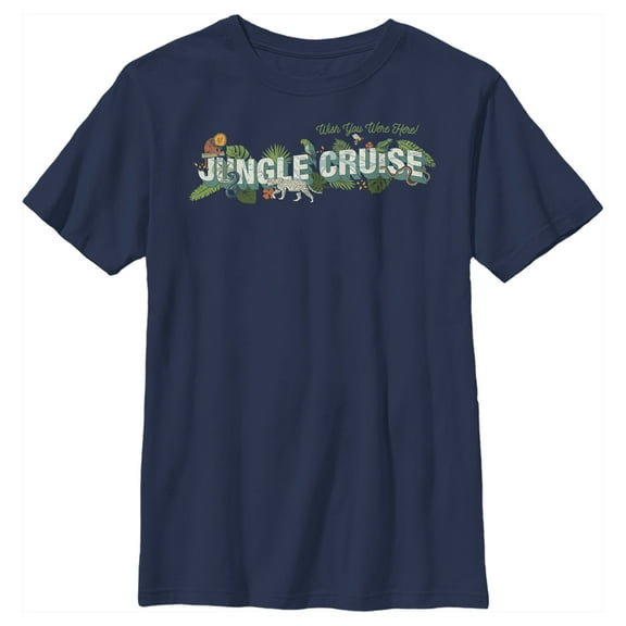 Boy's Jungle Cruise Wish You Were Here Postcard Logo Graphic Tee Navy Blue Medium