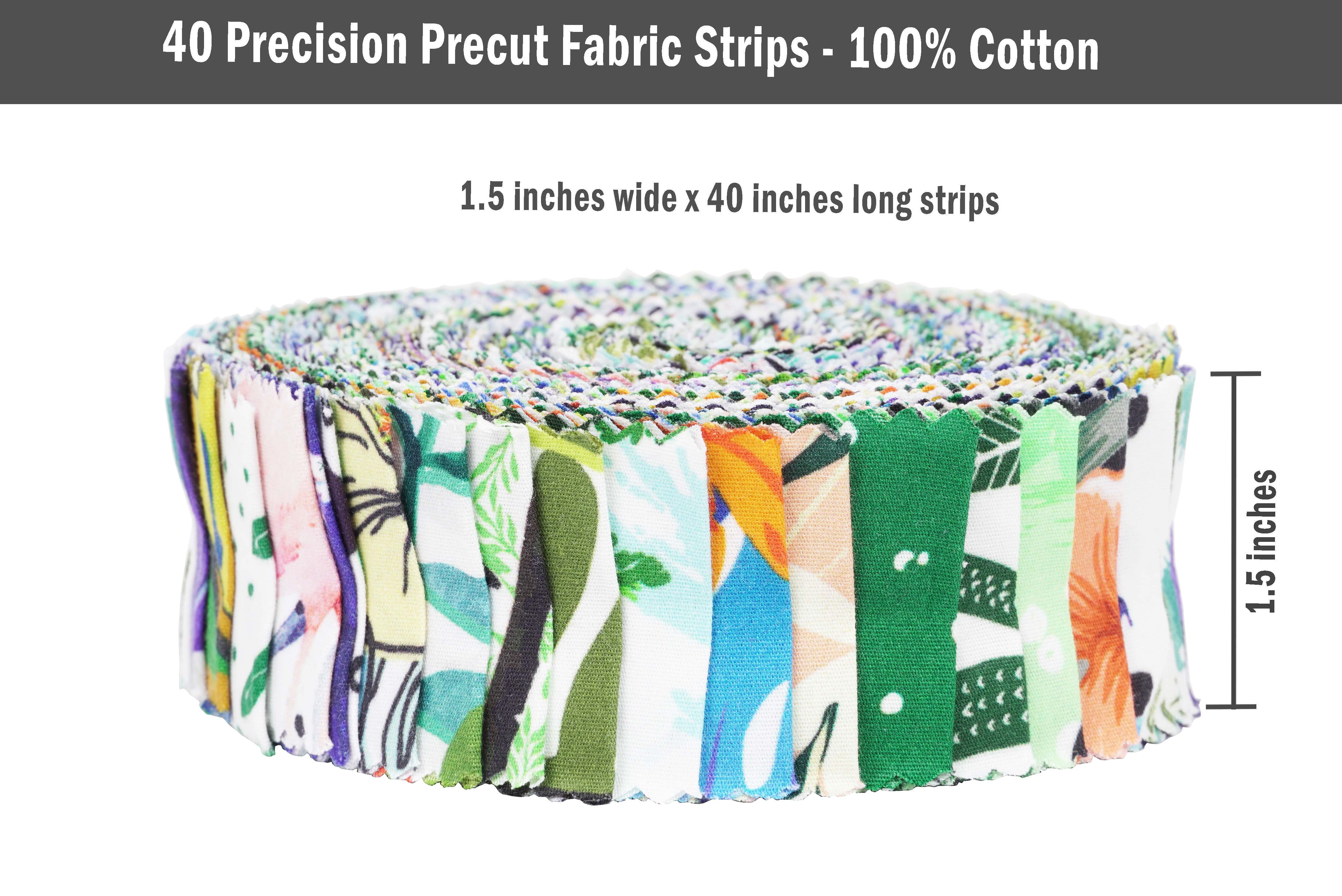 Soimoi 40Pcs Tropical Print Precut Fabrics Strips Roll Up 1.5x42inches Cotton Jelly Rolls For Quilting - Multicolor-ZX