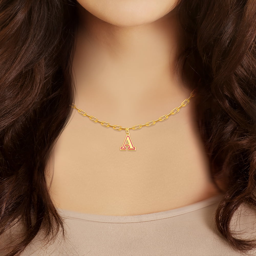 Personalized Planet Women's Enamel Outline Uppercase Initial Paperclip Chain Necklace