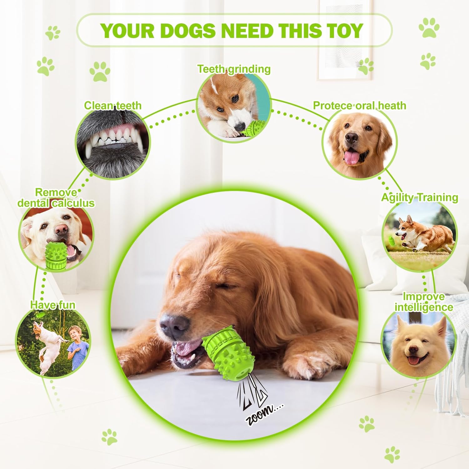 URRU Dog Toy for Aggressive Chewers, Large, Green photo 3