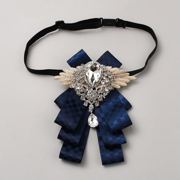 2pcs Bowknot Polyester Suit Necktie Pre-tied Adjustable/Elastic School Uniform Ties with Alloy Rhinestone Findings Dark Blue 368~483mm