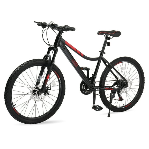 UBesGoo 24in Mountain Bike Shimano 21 Speed with Disc Brake, Black Red