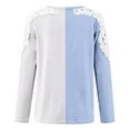 thumbnail image 4 of tklpehg Fall Long Sleeve Shirts for Women Lightweight Crew Neck Lace Hollow Out Sleeve Tunic Tops Color Block Casual Ladies Tops(V01_ Light Blue,XL), 4 of 5