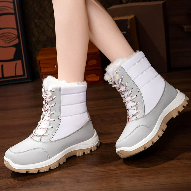 Cameland Bottes de Neige Confortables à Lacets pour Femmes, Grande Taille, Velours Épais, Bout Rond, Automne et Hiver