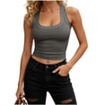 thumbnail image 3 of AnuYalue Womens Tank Top Scoop Neck Low Cut Racerback Tops Workout Ribbed Knit Fitted Sleeveless Cami Shirt, 3 of 7