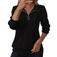 thumbnail image 2 of VJGBEGW Women Textured Quilted 1/4 Zip Pullover Comfort Half Zip Fall Sweatshirt Cozy Pullover Tops Cable Knit Sweater Black L, 2 of 6