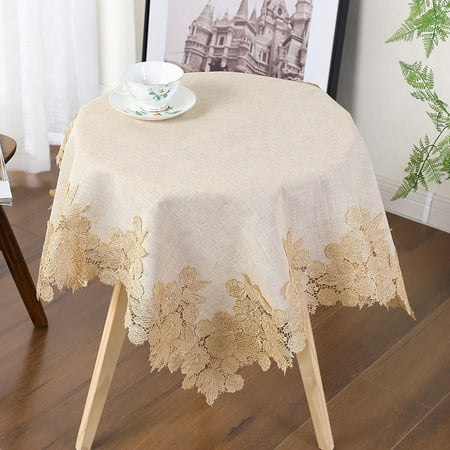 

XmhyTop Cream Yellow Lace Flower Embroidery Small Square Tablecloth Rustic Wedding Party Home Kitchen Cabinet Bedside Table Decorations 33.5 x 33.5 Inch