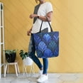 thumbnail image 6 of Open Top Canvas Tote Bag with Zipper Reusable Shopping Bag 13.5x15" Roomy Carryall Blue Batik Leaves Pattern, 6 of 9