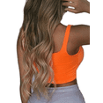 thumbnail image 3 of Uhndy Women Summer Sexy Slim Sleeveless Tanks Tops Midriff Vest Crop Tops Short Solid Slash Neck Women Sports Tank Tops Orange XL, 3 of 4
