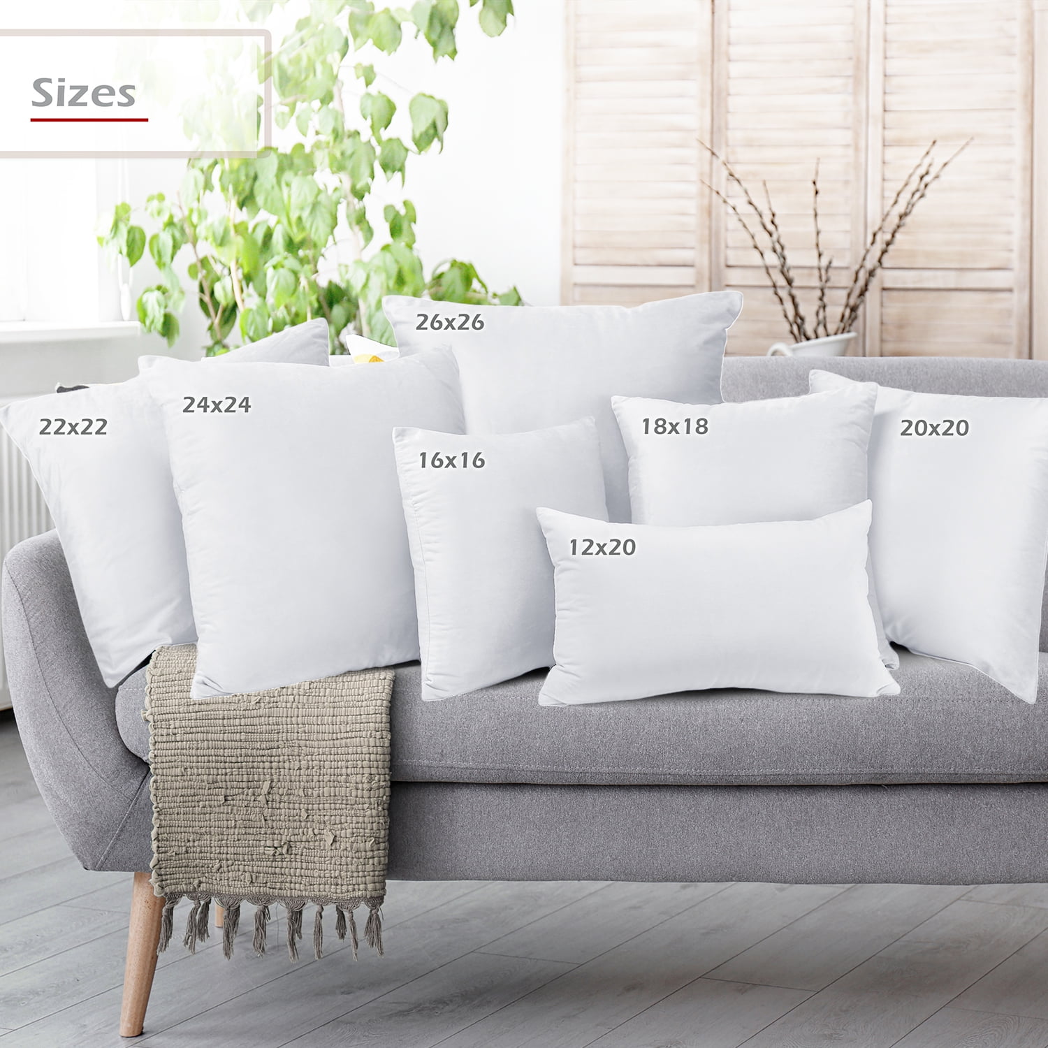 Nestl Throw Pillows for Couch, 20x20 Pillow Inserts, Soft Throw Pillow,  Lightweight 20x20 Pillows, Machine Washable Sofa Pillows, White Throw  Pillows
