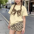 thumbnail image 2 of BXSRUTA Girls 3-15 Years Summer 2 Piece Outfit Round Neck Short Sleeve Top and Shorts Set Casual Playwear, 2 of 7