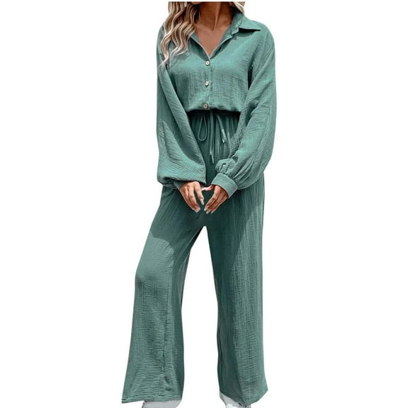 Loose Casual Wide Leg Rompers for Women Cozy Soft Lightweight Long Sleeve Overalls Summer Lapel Long Sleeve Jumpsuits