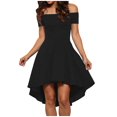 thumbnail image 1 of Dasayo Robe à Manches Courtes pour Femmes, Robe de Cocktail Noire de Collation des Grades, Asymétrique, Unie, à Épaules Dénudées, Col, Robes L, 1 of 6