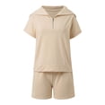 thumbnail image 5 of ibiyuan 2 Piece Outfits Short Sets for Women Sweatsuit Casual Tracksuits Summer Half Zip Ruffle Tops Matching Sets, 5 of 10