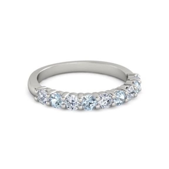 925 Sterling Silver Round 2.50 MM White Cz Aquamarine Half Eternity Women Ring Size US- 4
