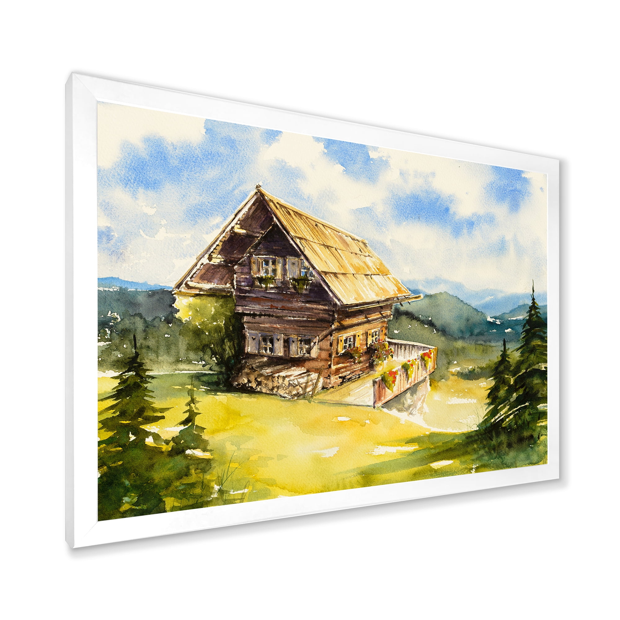 Designart 'Old Cottage At Summer With Peaceful Landscape' Traditional Framed Art Print