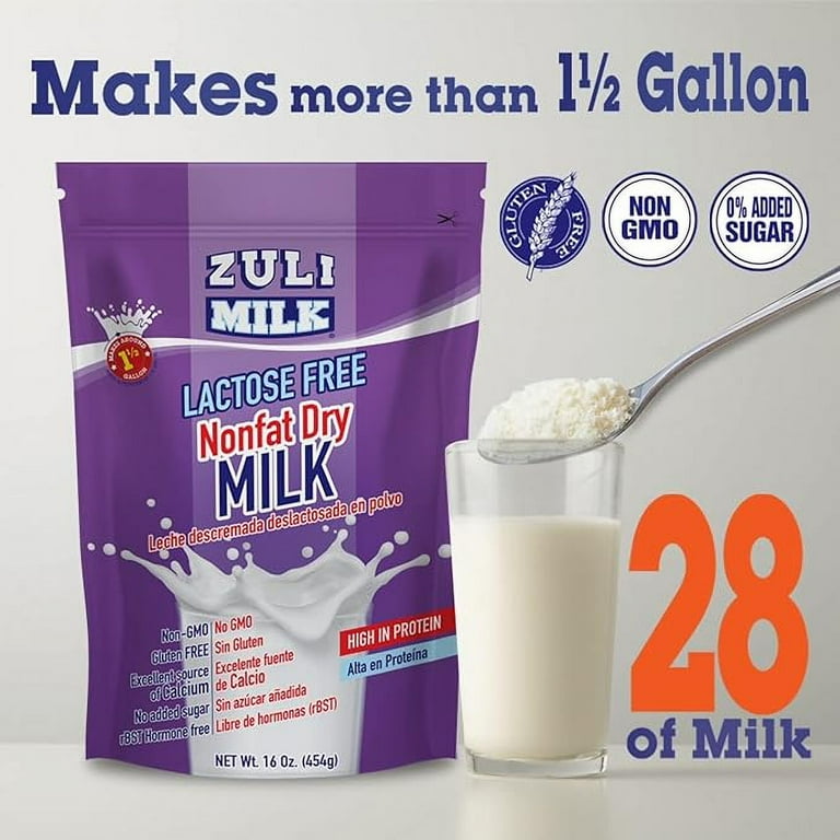Zuli Milk Nonfat Dry Milk Powder 16oz Lactose-Free, Rich in