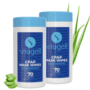 Snugell CPAP Mask Wipes (2 Canisters, 70 Count) – Unscented, 100% Soft Cotton, Alcohol & Lint Free, Skin Safe With Aloe Vera – Clean CPAP Masks, Tubes & Devices
