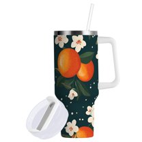 Yayeee 40oz Double-Wall Insulated Stainless Steel Tumbler with Handle Bottle, Blue Floral Oranges