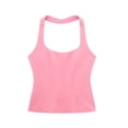 thumbnail image 3 of HH TRAF Camisola sin mangas con cuello colgante para mujer, moda de verano, informal, ajustada, lisa, sin espalda, con cremallera lateral, corta, en 4 colores, 3 of 4