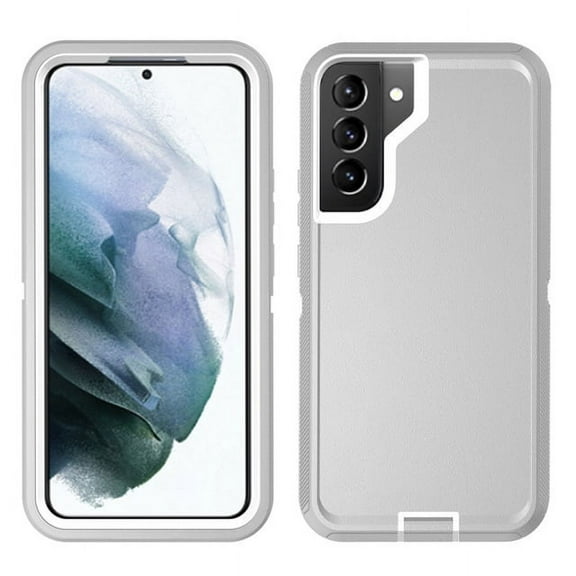 Samsung Galaxy S22 Heavy Duty Defender Rugged Belt Clip Holster Case with Clip - Gray/White