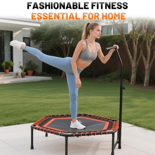 48" Mini Rebounder for Adults with Adjustable Handle Bar, Quiet Bungee Fitness Trampoline, 330lbs Capacity Indoor Outdoor Workout Equipment, Low Impact Cardio & Strength Training for Home Gym, Orange