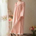 thumbnail image 4 of Defitshape Women's Cotton Victorian Nightgown Vintage Sleep Dress Long Sleeve Pleated Lace Princess Elegant Nightwear Mid-length Ruffle Crew Neck Pink Large, 4 of 5