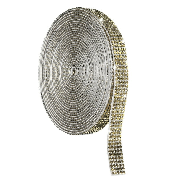 Cinta de Rhinestone de Cristal, 5 Filas de 4 Yardas de Tiras de Cristal Autoadhesivas Color Amarillo Cristal